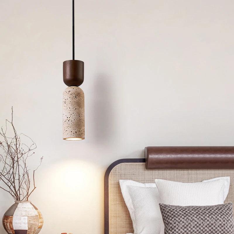 Bollard Travertine & Walnut Pendant
