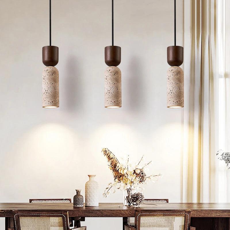 Bollard Travertine & Walnut Pendant, view 3