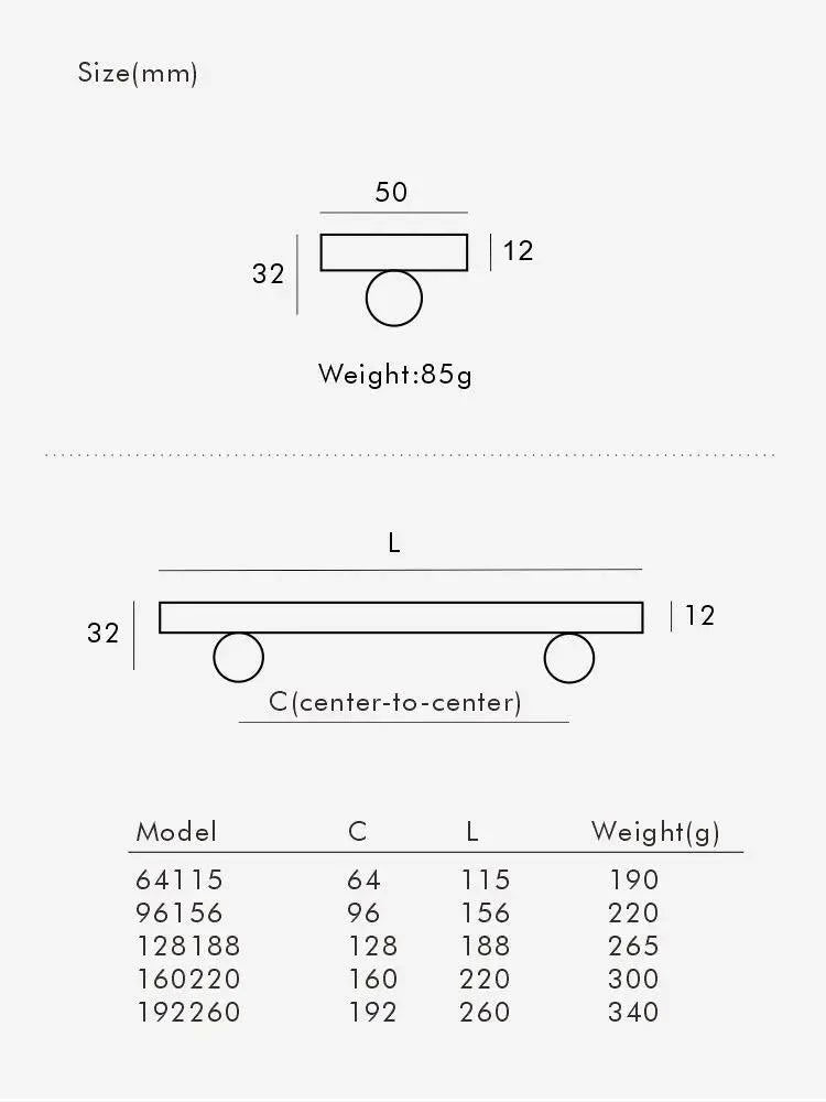 Sphere Brass Knob & Bar Pull dimensions