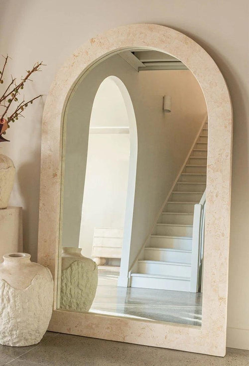 Arch Stone-Effect Floor Mirror