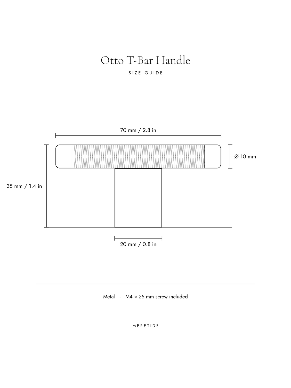 Otto T-Bar Handle dimensions