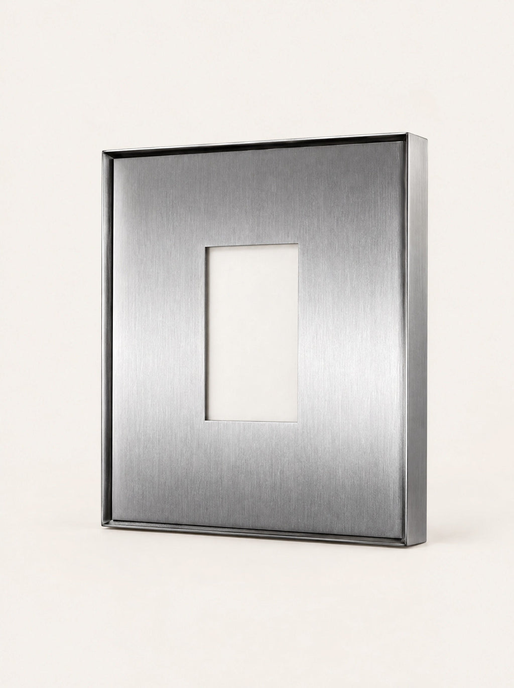 Aperture Steel Photo Frame, close-up studio photo on a warm white background