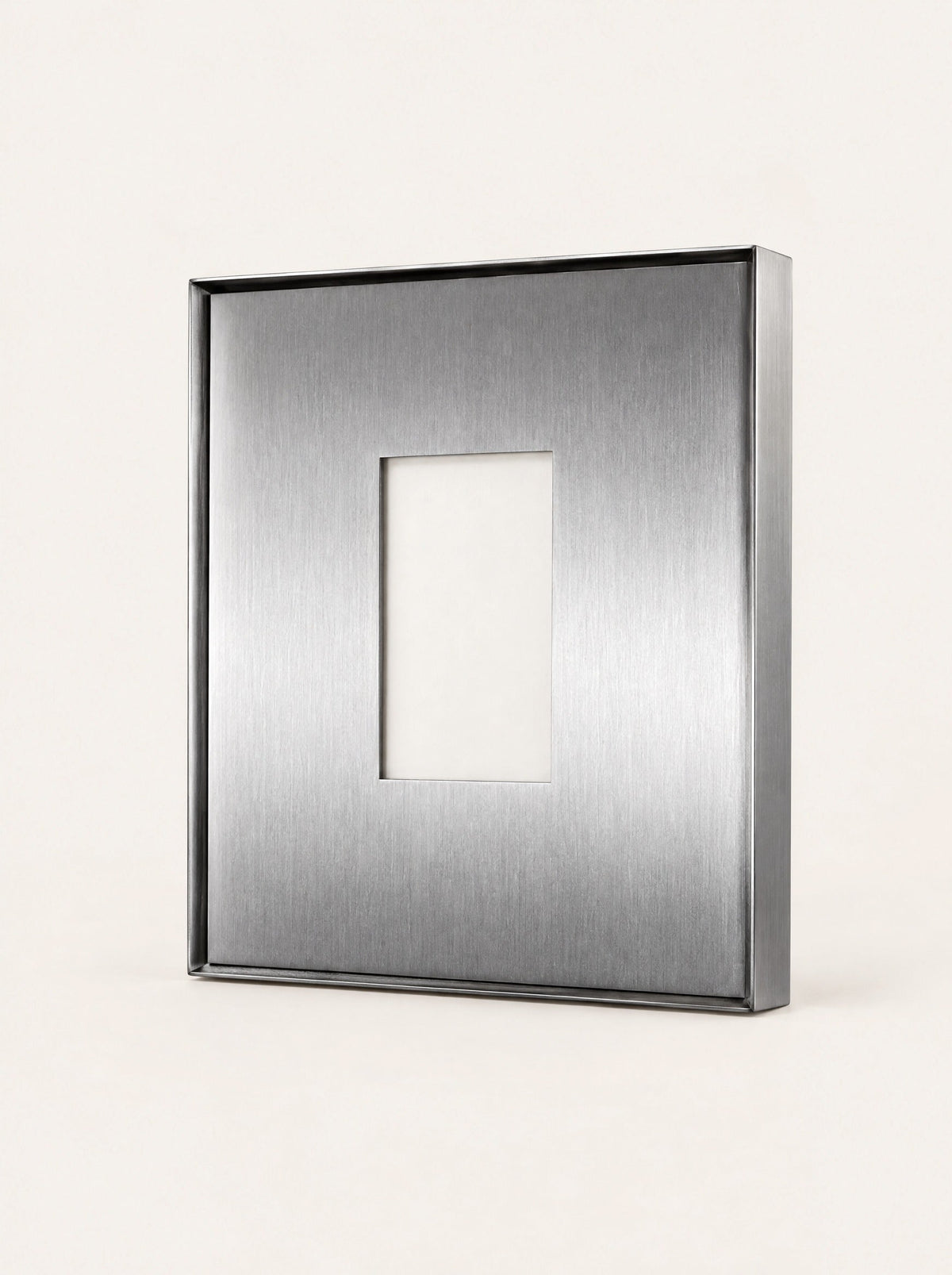 Aperture Steel Photo Frame, close-up studio photo on a warm white background