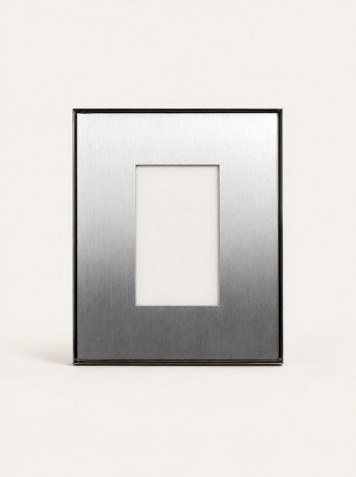 Aperture Steel Photo Frame, studio photo on a warm white background
