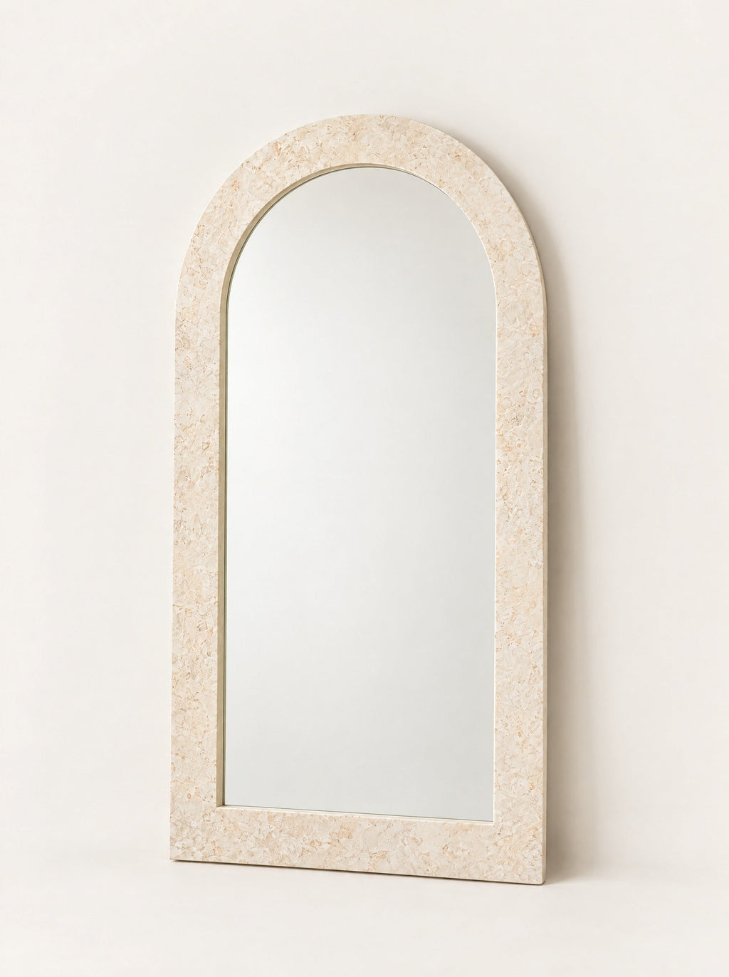Arch Stone-Effect Floor Mirror, studio photo on a warm white background