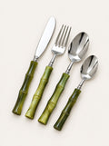 Bamboo Green Cutlery Set, studio photo on a warm white background