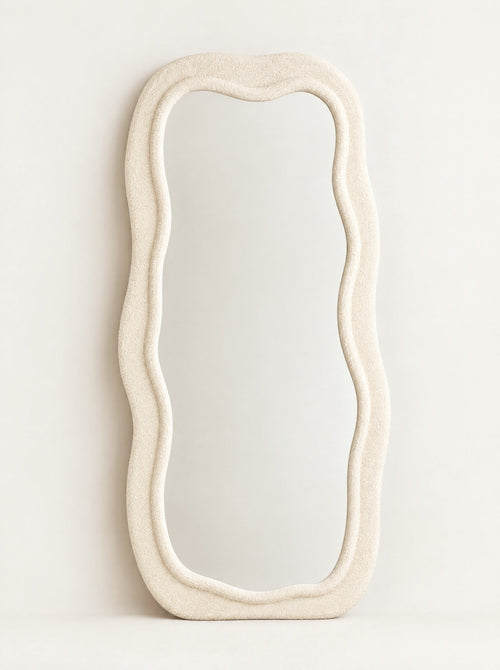 Billow Wavy Floor Mirror, studio photo on a warm white background