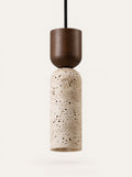 Bollard Travertine & Walnut Pendant, studio photo on a warm white background