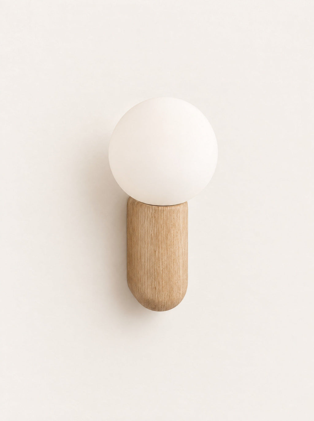 Buoy Wood & Opal Sconce, studio photo on a warm white background