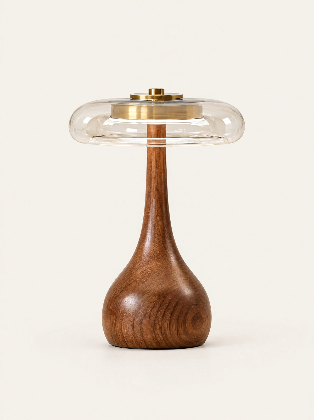 Drop Walnut & Glass Table Lamp, studio photo on a warm white background