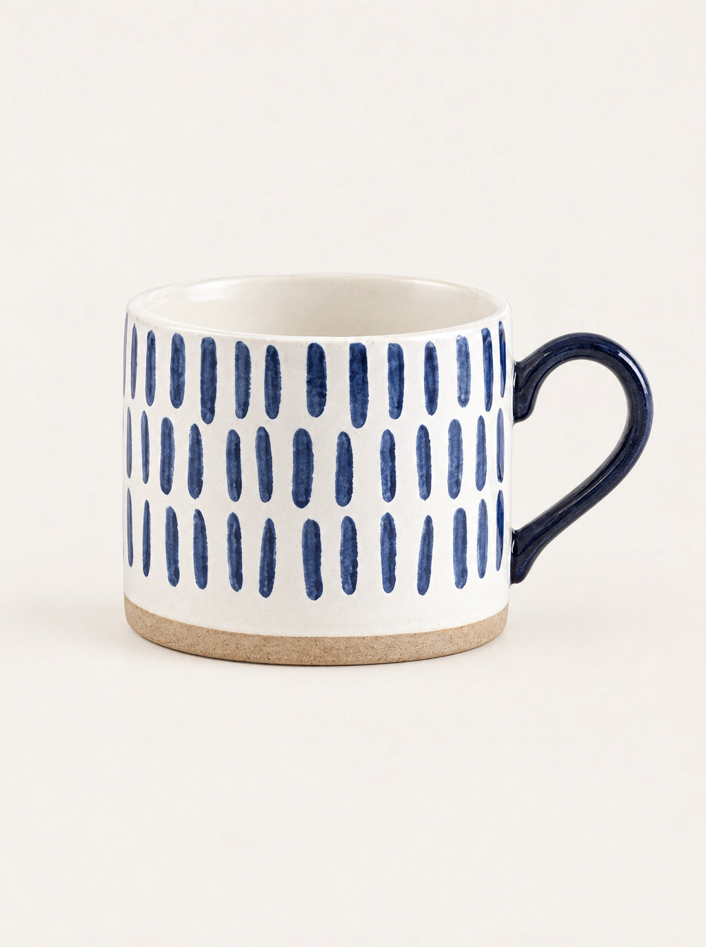 Indigo Hand-Painted Mug, studio photo on a warm white background