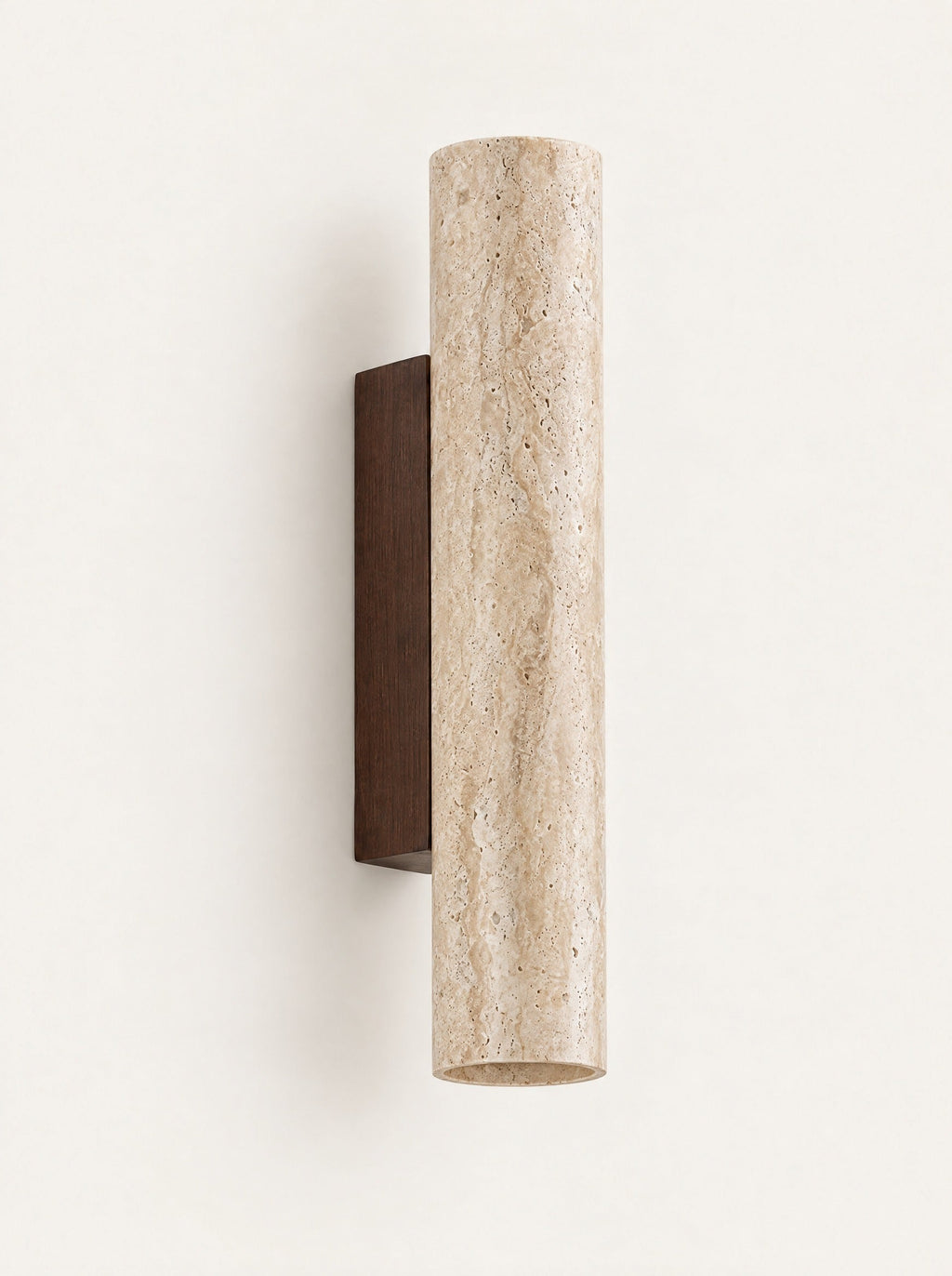 Pillar Travertine Wall Light, studio photo on a warm white background