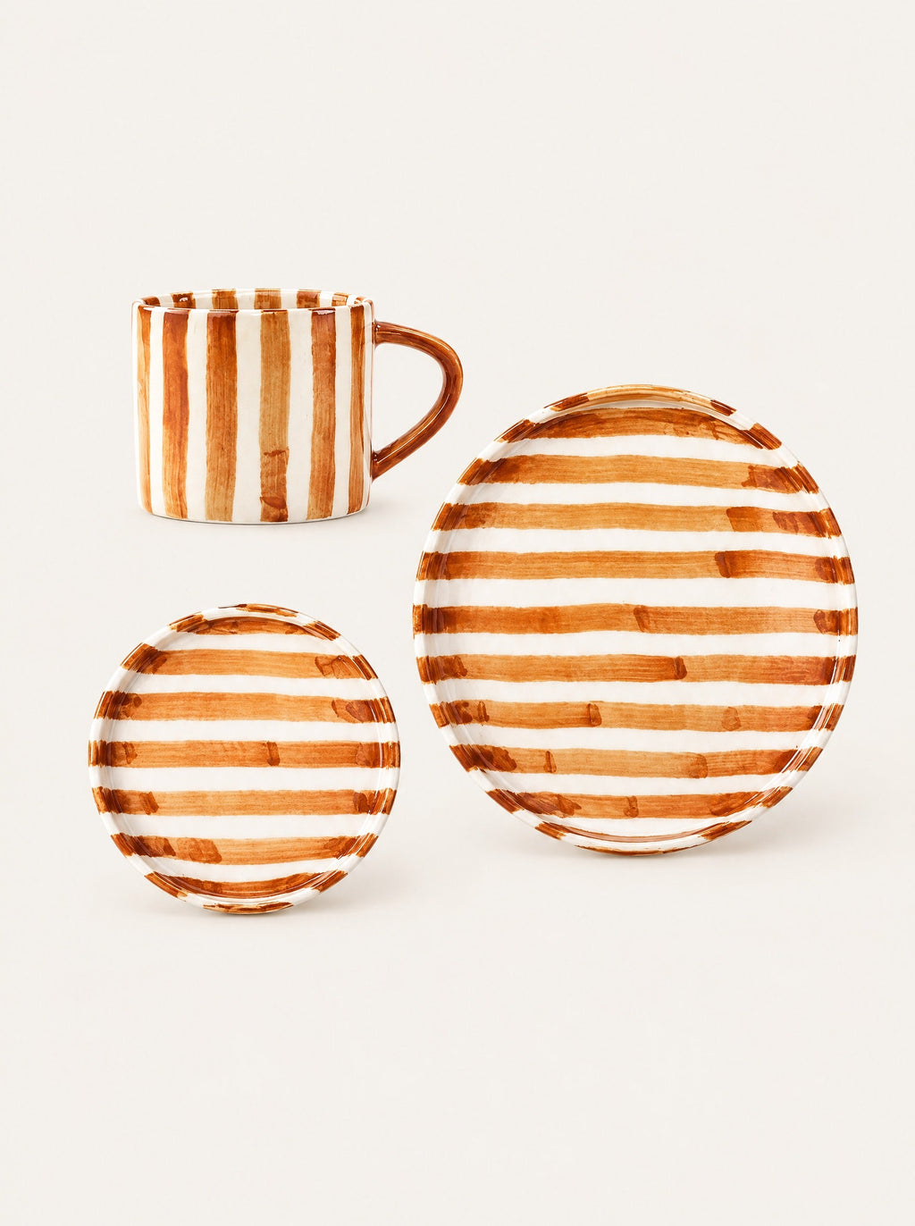 Sol Striped Breakfast Set, studio photo on a warm white background